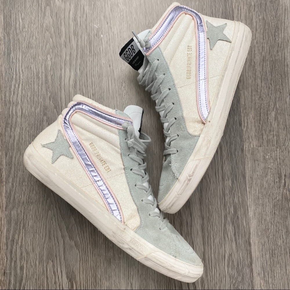 Golden Goose SLIDE Sneakers White Purple Glitter